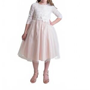 NEW SWEET KIDS floral lace three quarter sleeve dress in beige